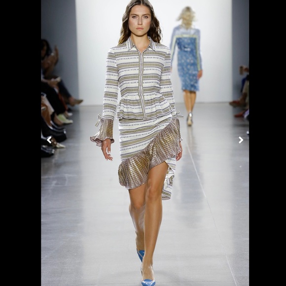 Vivienne Hu Green textured Multi stripe asymmetric ruffle skirt - Picture 3 of 12